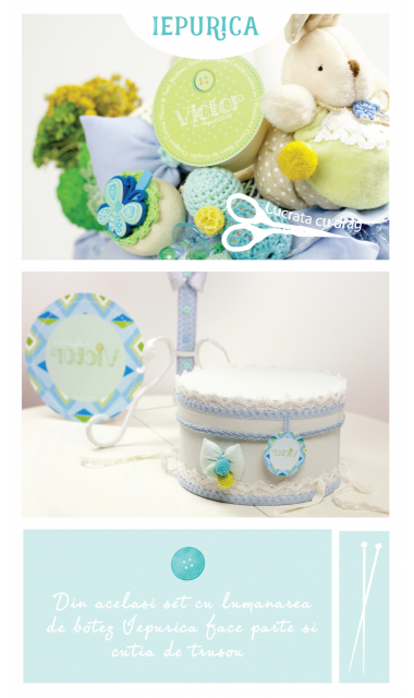 Lumanare de botez pentru baieti albastra cu iepuras, 65x4 cm, Blue Bunny 2